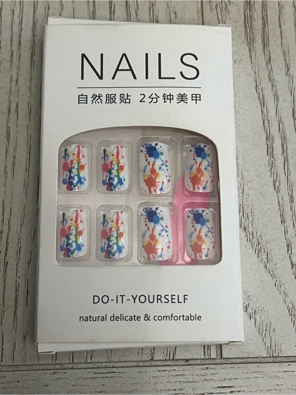Colorful Paint Splatter Press-On Nails White Multicolor Nail Art Set